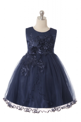 Girls Dress Style 1044 - Fancy Sleeveless Dress with Flower Details in Choice of Color